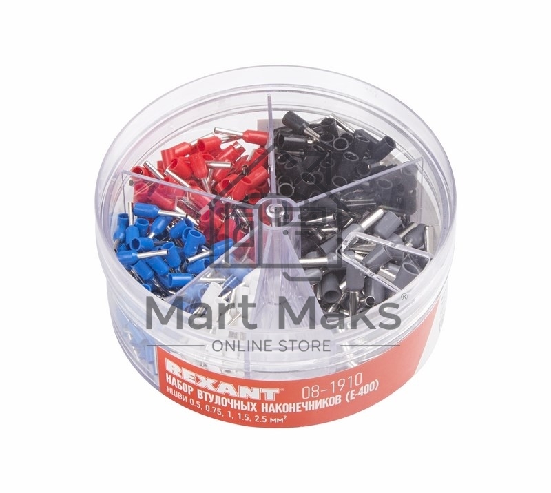 Набор втулочных наконечников Rexant НШВИ (0.5 мм; 0.75 мм; 1 мм; 1.5 мм; 2.5 мм) в боксе (E-400) 08-1910