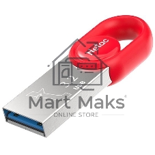 Флешка USB Netac UM2 (NT03UM2N-128G-32RE), 128Gb, USB 3.0, R/W 130/50, серебристый/красный