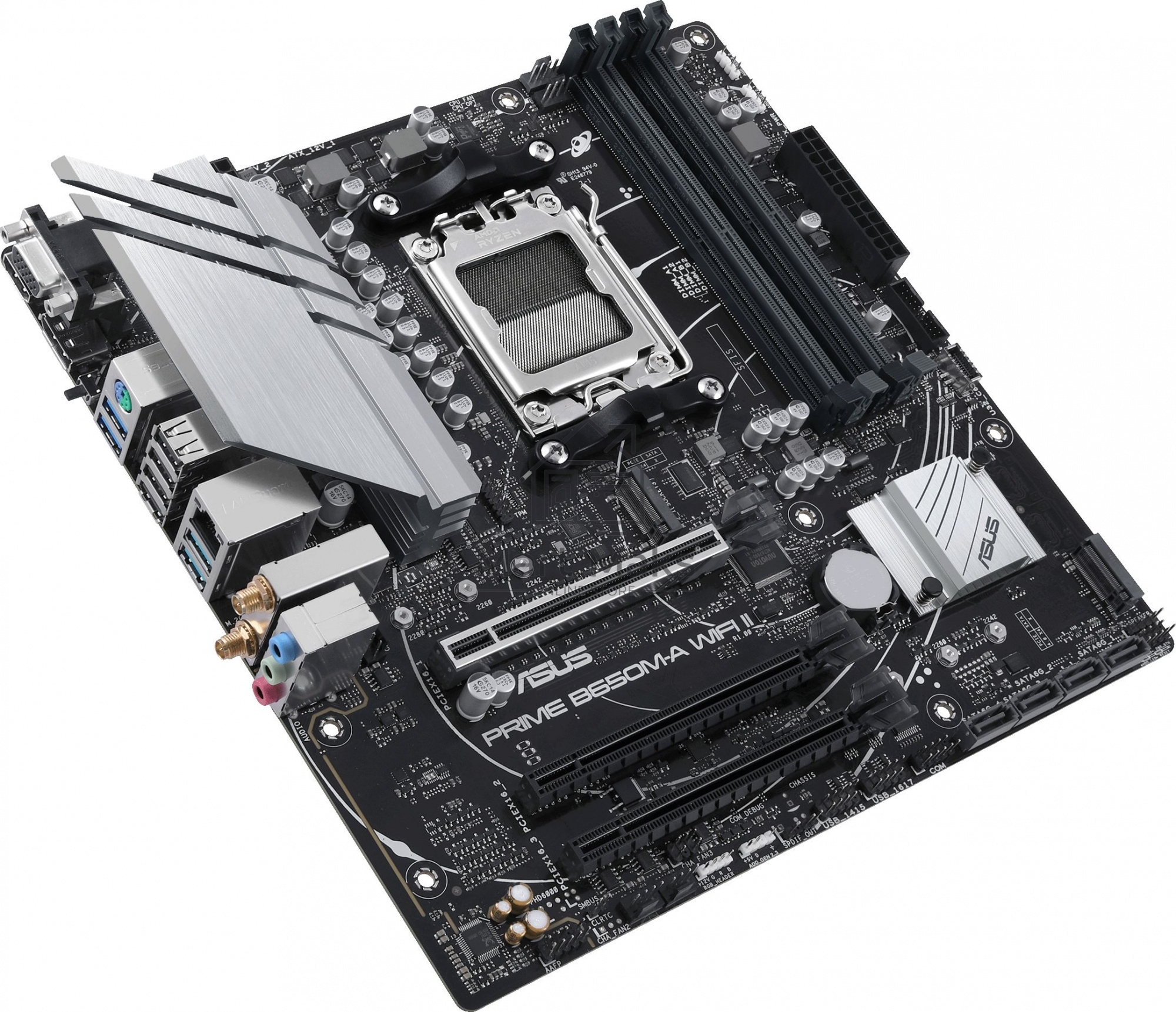 Материнская плата ASUS PRIME B650M-A WIFI II, AM5, AMD B650, 4xDDR5, 4xSATA, 2xM.2, 1xPCI-E 4.0 x16, 2xPCI-E 4.0 x1, 1xHDMI, 1xDP, 1xVGA, 1x 2.5Gb LAN, 2xUSB-A 3.2 Gen 2, 2xUSB-A 3.2 Gen 1, 4xUSB-A 2.0, 3x3.5 мм, 7.1, Micro-ATX