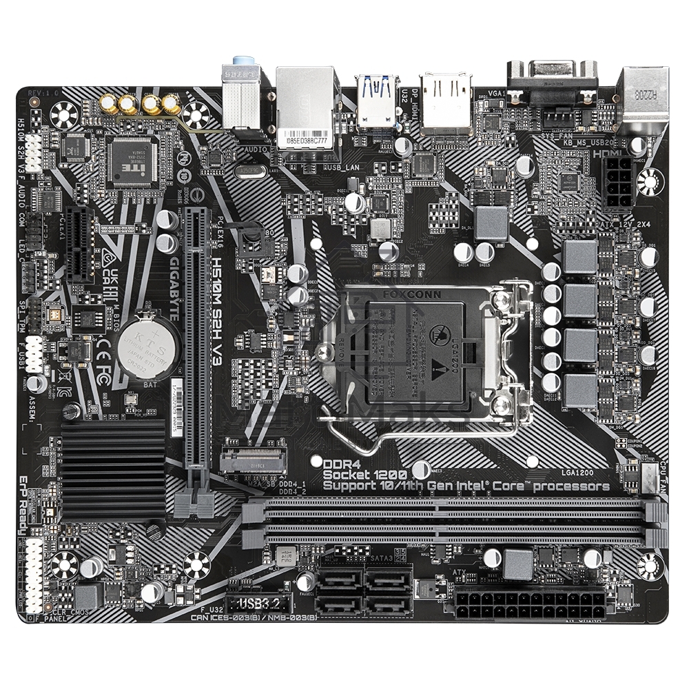 Материнская плата Gigabyte H510M S2H V3 (V2.0), LGA 1200, Intel H470, 2xDDR4, 4xSATA, 1xM.2, 1xPCIe 3.0 x16, 1xDP, 1xHDMI, 1xVGA, 1x 1Gb LAN, 2xUSB-A 3.2 Gen 1, 4xUSB-A 2.0, 3x 3.5 мм, 7.1, mATX