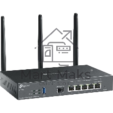 VPN-маршрутизатор TP-Link ER706W Omada с гигабитными портами и поддержкой Wi-Fi AX3000, 1 гиг. SFP WAN/LAN, 1 гиг. RJ45 WAN, 4 гиг. RJ45 WAN/LAN, USB 3.0, до 574 М/с на 2,4 ГГц + до 2402 М/с
