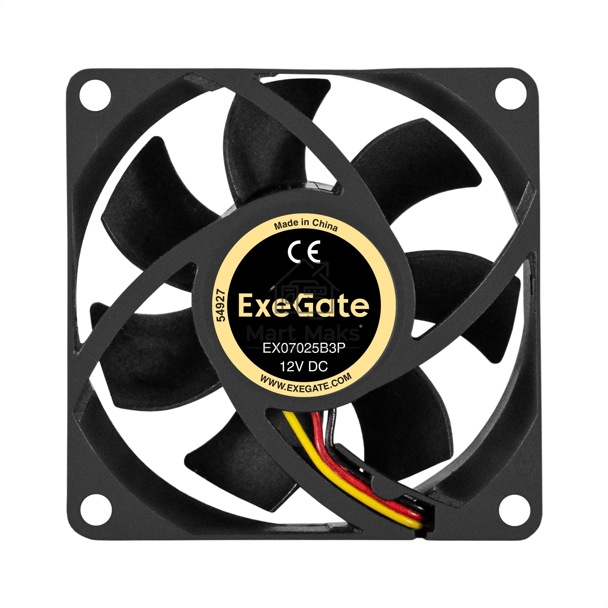 Вентилятор для корпуса ExeGate EX07025B3P черный, 70 мм, 4000 об/мин, 40.5 дБ, 3 pin