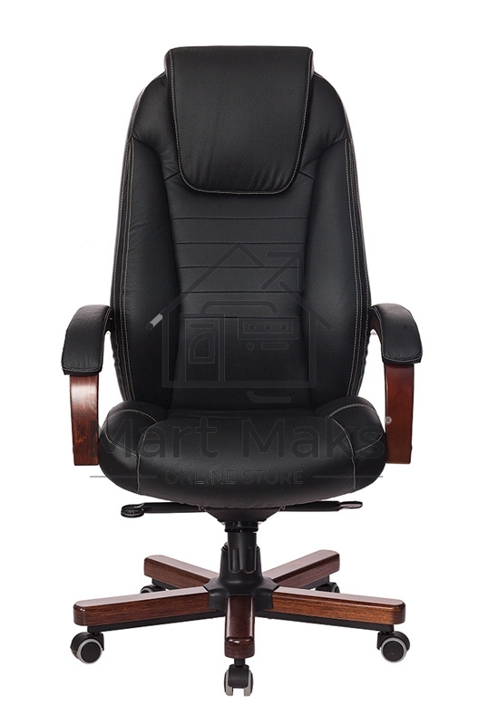 Кресло руководителя Бюрократ T-9923WALNUT/BLACK черный, кожа, крестовина дерево