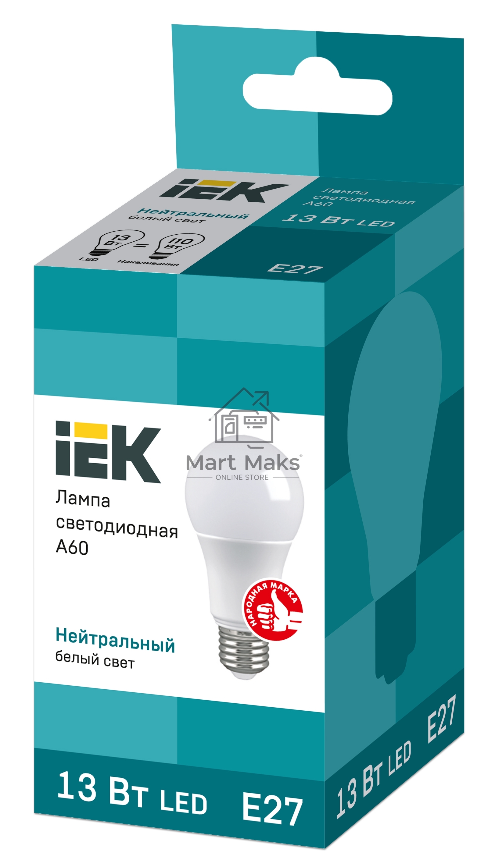Лампа Iek LLE-A60-13-230-40-E27 светодиодная ECO A60 шар 13Вт 230В 4000К E27 IEK