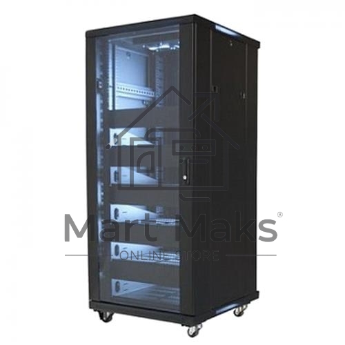 Телекоммуникационный шкаф Wize W27UR (Рэковая стойка)19”, высота 27U, габариты 1388х600х610 мм, вентиляция, колесики, макс. вес нагрузки 798 кг, сталь, черный