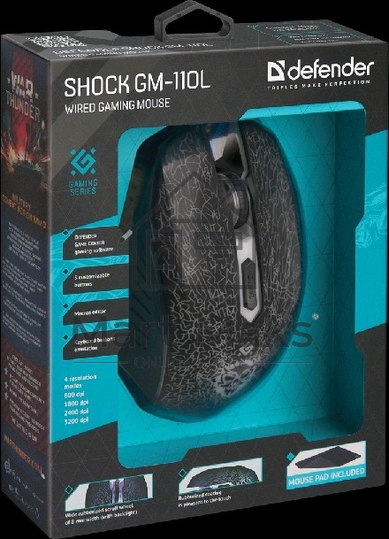 Мышь проводная Defender Shock GM-110L черный, 3200 dpi, USB, кнопки - 6