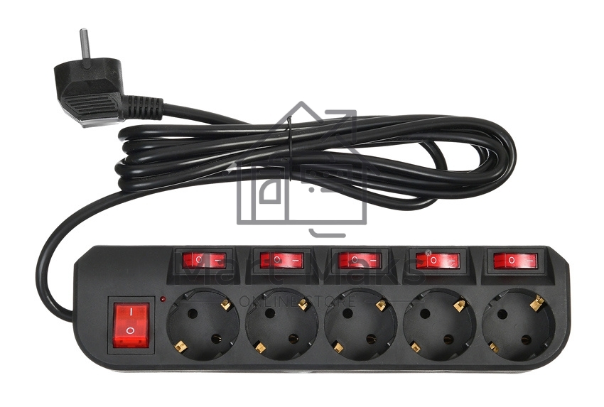Сетевой фильтр Buro 500SH-3-SW-B 3м (5 розеток) черный (коробка)