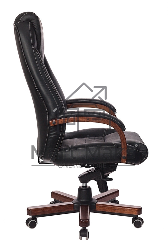Кресло руководителя Бюрократ T-9923WALNUT/BLACK черный, кожа, крестовина дерево
