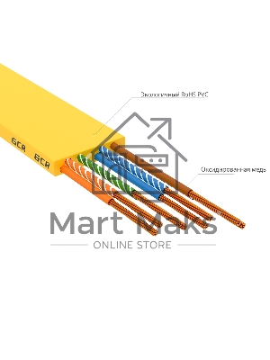 Патч-корд GCR PROF плоский прямой 2.0m, UTP медь cat.6, желтый, 30 AWG, ethernet high speed 10 Гбит/с, RJ45, T568B, GCR-52827