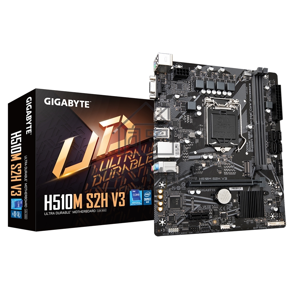 Материнская плата Gigabyte H510M S2H V3 (V2.0), LGA 1200, Intel H470, 2xDDR4, 4xSATA, 1xM.2, 1xPCIe 3.0 x16, 1xDP, 1xHDMI, 1xVGA, 1x 1Gb LAN, 2xUSB-A 3.2 Gen 1, 4xUSB-A 2.0, 3x 3.5 мм, 7.1, mATX