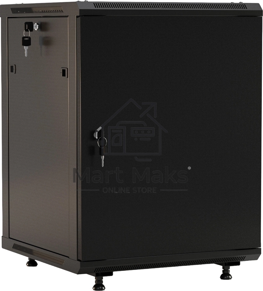 Шкаф коммутационный Hyperline (TWB-FC-1266-SR-RAL9004) настенный 12U 600x600мм пер.дв.металл 2 бок.пан. задн.дв.спл.стал.лист 60кг черный 650мм IP20 сталь