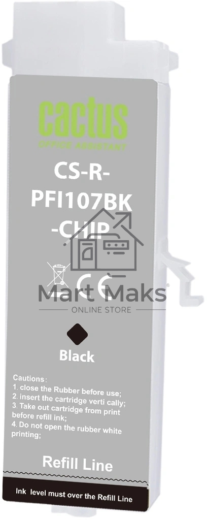 Картридж перезаправляемый струйный Cactus CS-R-PFI107BK-CHIP (260мл) для Canon imageProGRAF iPF670/680/685/770/780/785 с чипом