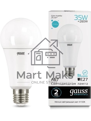 Лампа светодиодная LED Gauss Elementary A67 35Вт E27 4100К