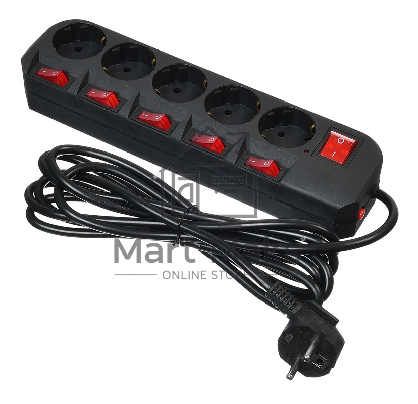 Сетевой фильтр Buro 500SH-3-SW-B 3м (5 розеток) черный (коробка)
