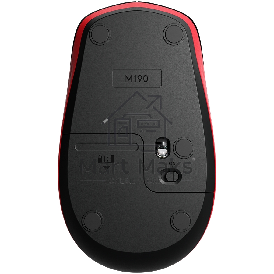 Мышь беспроводная Logitech M190 черный/красный, 1000 dpi, радиоканал, USB, кнопки - 3