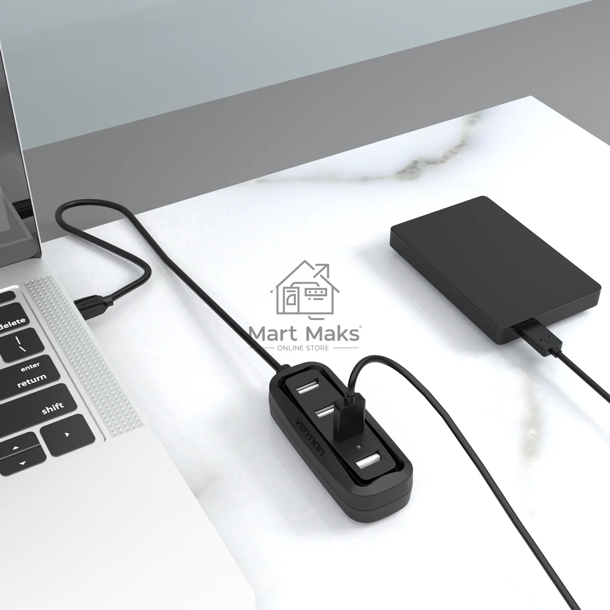 Концентратор Vention VAS-J43-B100 (USB 2.0 на 4 порта черный - 1м.)