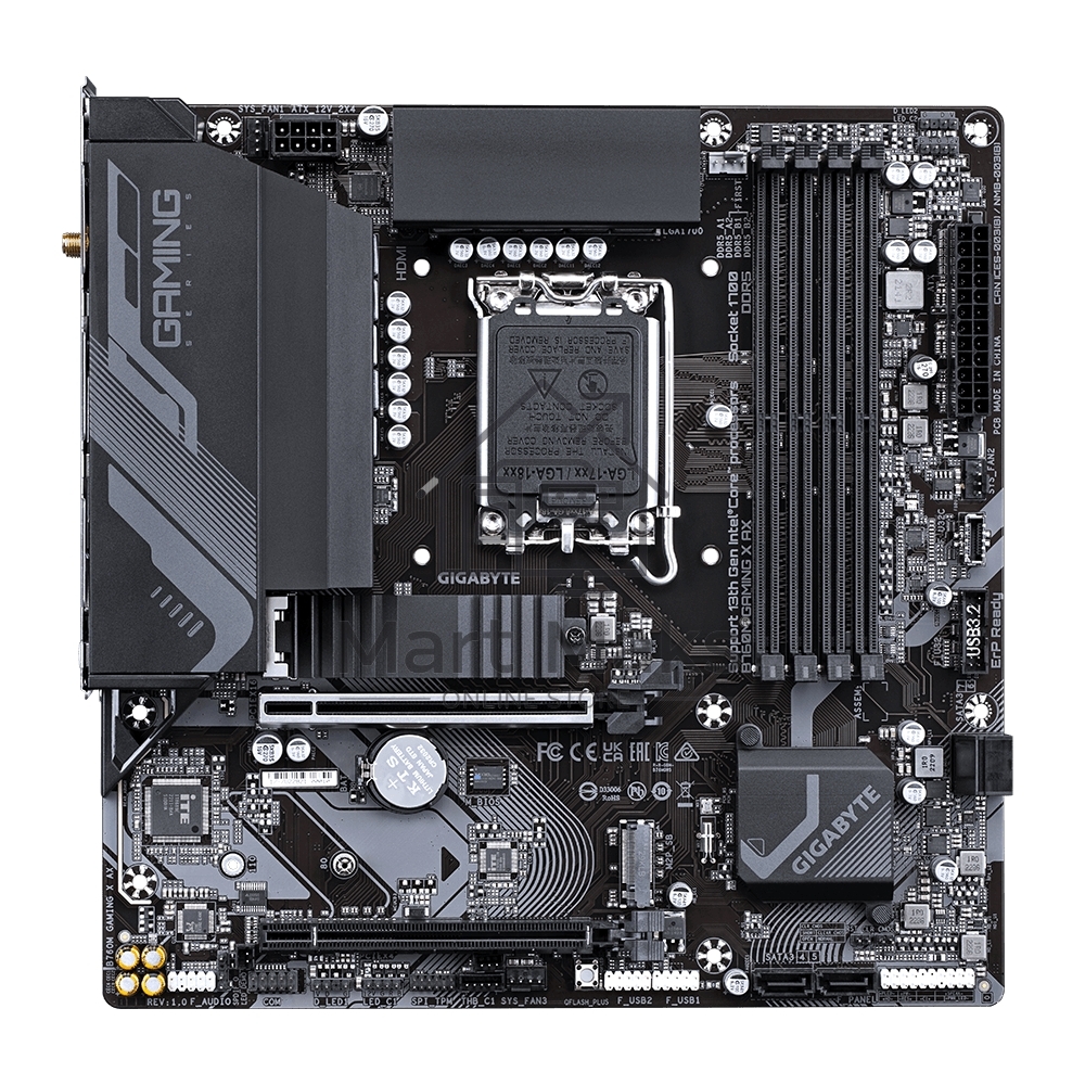 Материнская плата Gigabyte B760M GAMING X AX, LGA 1700, Intel B760, 4xDDR5, 4xSATA, 2xM.2, 1xPCIe 4.0 x16, 1xPCIe 3.0 x16, 1xHDMI, 1xDP, 1x 2.5Gb LAN, 5xUSB-A 2.0, 3xUSB-A 3.2 Gen 1, 3x3.5 мм, 7.1, mATX