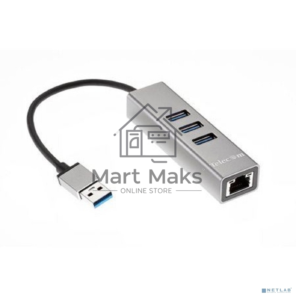 Переходник Telecom USB 3.0 - RJ-45 1000Mbps +3 USB3.0, Aluminum Shell, 0.2м TA311U