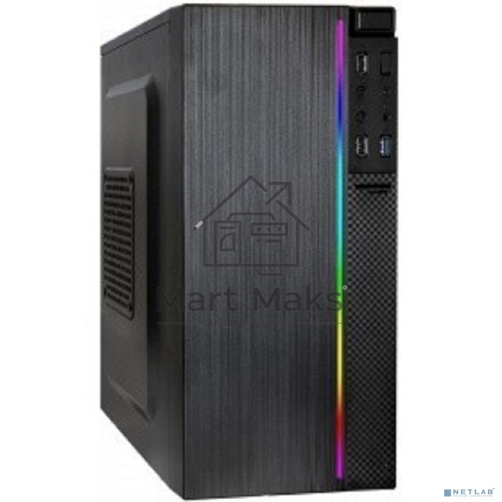 Компьютерный корпус Minitower ExeGate mEVO-9302-RGB-500W-12 (mATX, БП 500NPX с вент. 12см, 2*USB+1*USB3.0, HD аудио, черный с RGB подсветкой)
