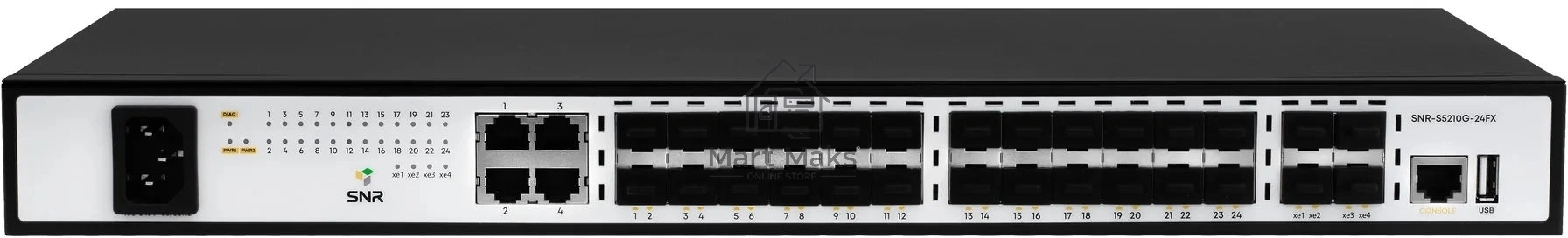 Управляемый коммутатор уровня SNR 2+, 20 портов 100/1000Base-X SFP, 4 порта Combo 10/100/1000Base-T100/1000Base-X SFP, 4 порта 1/10G SFP+, встроенный БП ~220V AC
