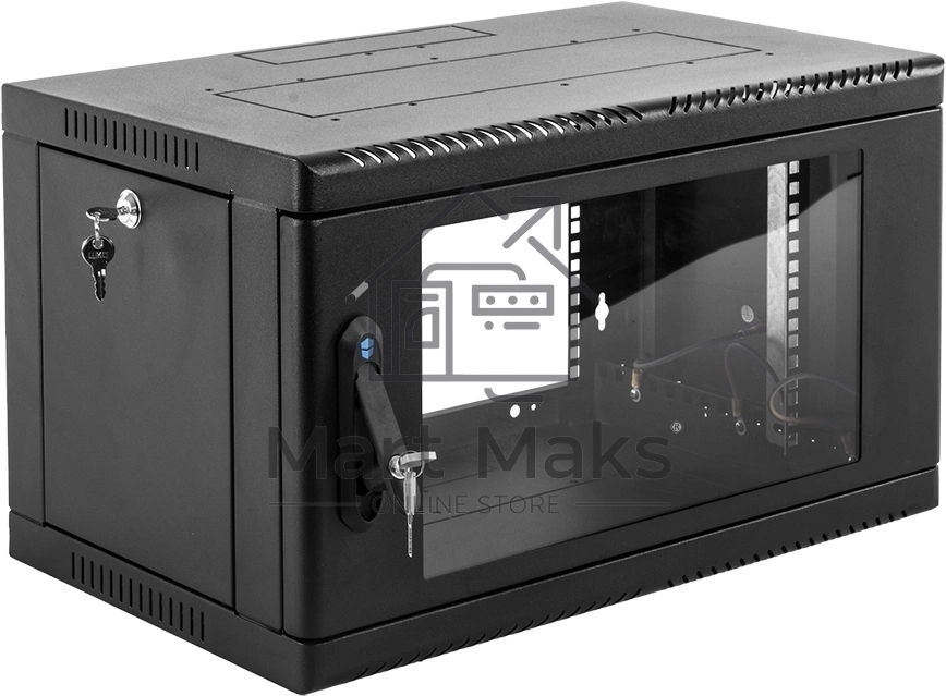Шкаф коммутационный ЦМО (ШРН-6.650-9005) настенный 6U 600x650мм пер.дв.стекл 200кг черный 600мм 180град.