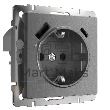 Розетка с заземлением, шторками и USB тип A+C (графит матовый)
