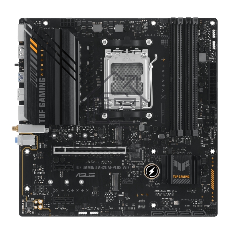 Материнская плата ASUS TUF GAMING A620M-PLUS WIFI, AM5, AMD A620, 4xDDR5, 4xSATA, 2xM.2, 1xPCIe 4.0 x16, 2xPCIe x1, 2xDP, 1xHDMI, 1x 2.5Gb LAN, 4xUSB-A 2.0, 2xUSB-A 3.2 Gen 1, 3x3.5 мм, 7.1, mATX