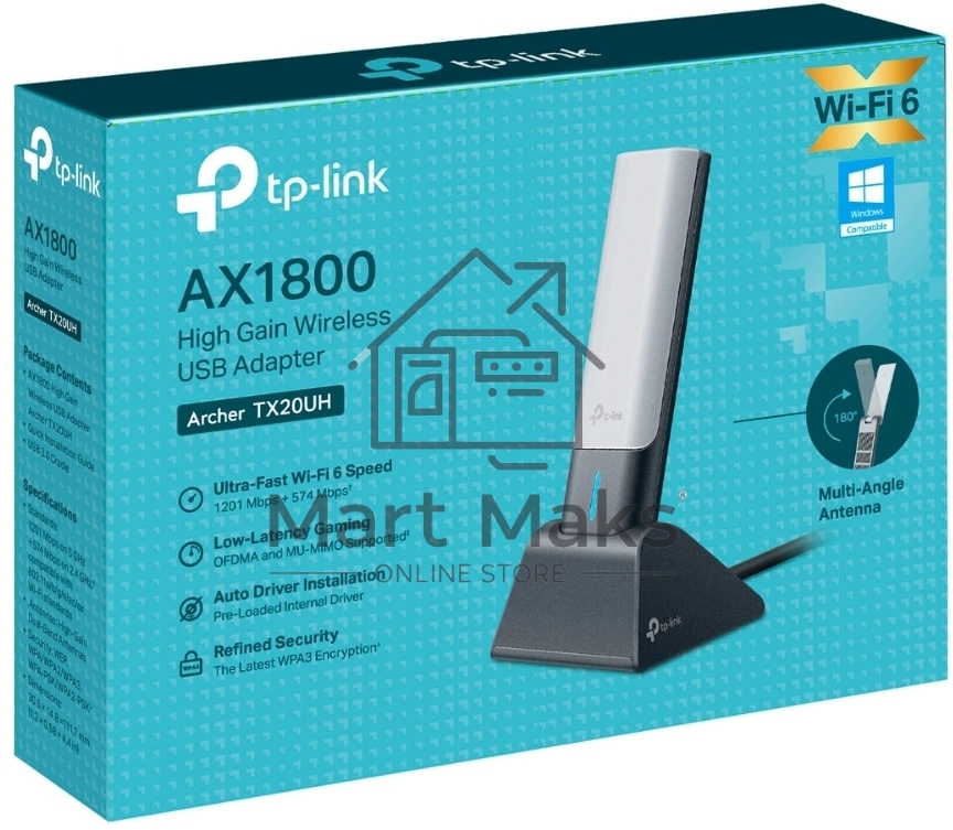 Двухдиапазонный USB-адаптер высокого усиления TP-Link Archer TX20UH с поддержкой Wi-Fi AX1800