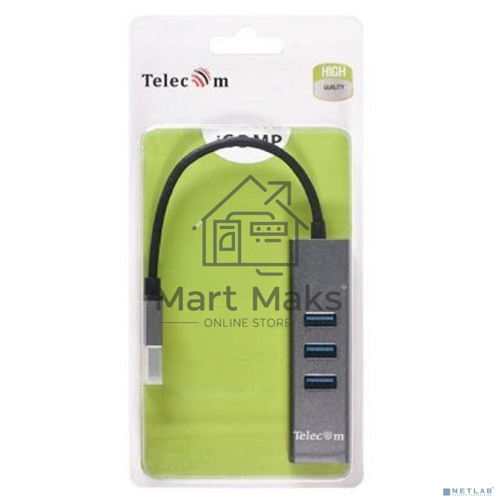 Переходник Telecom USB 3.0 - RJ-45 1000Mbps +3 USB3.0, Aluminum Shell, 0.2м TA311U