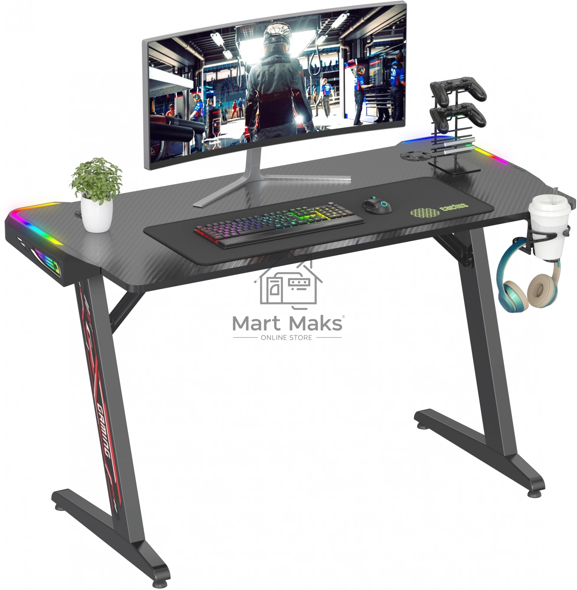 Стол игровой Cactus CS-GTZ-BK-RGB столешница ДСП, черный каркас черный