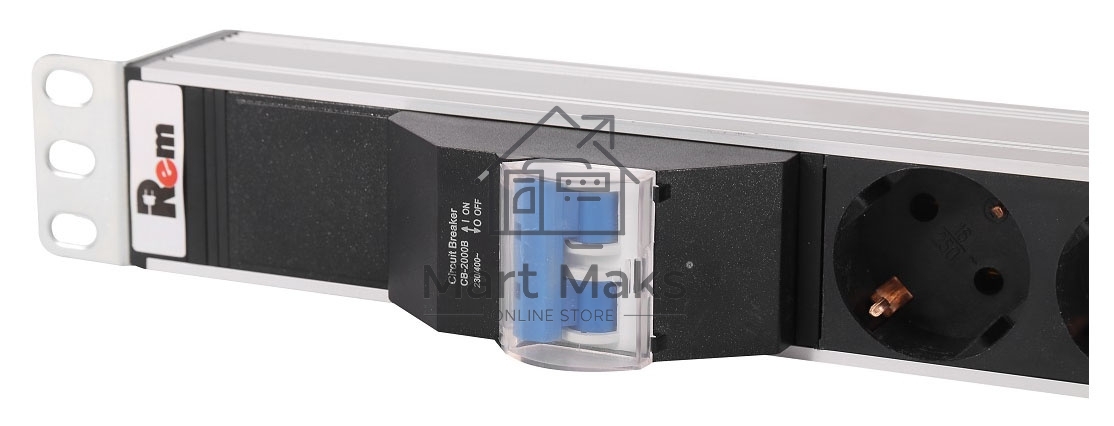 Верт блок розет Rem-16 с авт 16А 10 Shuko 10IEC60320 C19 16A алюм 33-38U 3м