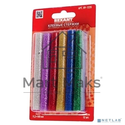 Клеевые стержни Rexant, Ø11 мм, 100 мм, цветные с блестками, 12 шт., блистер