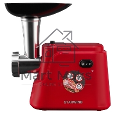 Мясорубка электрическая Starwind SMG3225 красный, 1500 Вт, 2.0 кг/мин, реверс, защита от перегрузки, насадки - 8