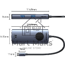 USB-концентратор Vention TQXHB, USB Type-C, USB/USB Type-C/HDMI, USB Type-C