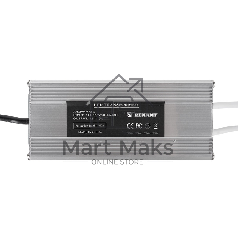 Источник питания 110-220 V AC/12 V DC 6 А 72 W с проводами влагозащищенный (IP67)
