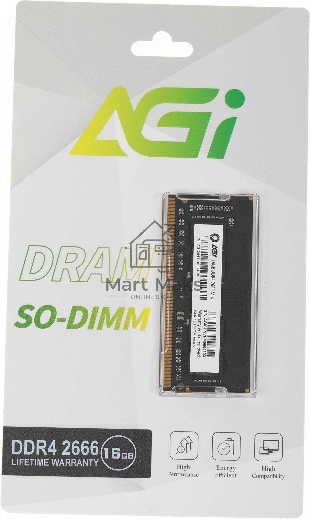 Оперативная память AGI 16GB (1x16GB), DDR4, 2666MHz, CL19, SO-DIMM