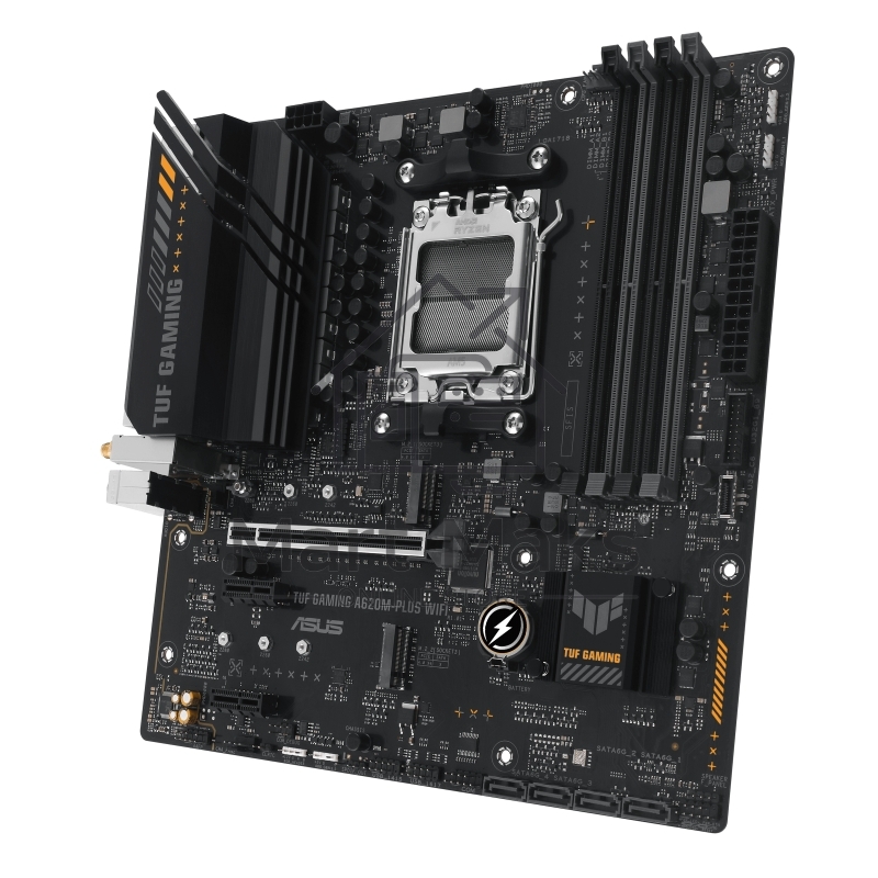 Материнская плата ASUS TUF GAMING A620M-PLUS WIFI, AM5, AMD A620, 4xDDR5, 4xSATA, 2xM.2, 1xPCIe 4.0 x16, 2xPCIe x1, 2xDP, 1xHDMI, 1x 2.5Gb LAN, 4xUSB-A 2.0, 2xUSB-A 3.2 Gen 1, 3x3.5 мм, 7.1, mATX