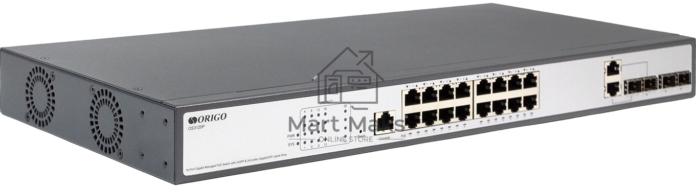 Коммутатор Managed L2 Switch 16x1000Base-T PoE, 2x1000Base-X SFP, 2xCombo 1000Base-T/SFP, PoE Budget 250W, RJ45 Console, 19