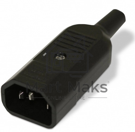 Разъемы для силового кабеля Hyperline CON-IEC320C14 Разъем IEC 60320 C14 220В 10A на кабель (плоские выступающие штыревые контакты в пластиковом обрамлении), прямой