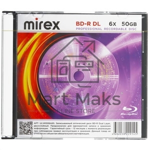 Диск BD-R Mirex 50 Gb, 6x, Slim Case (1), DL (1/50)