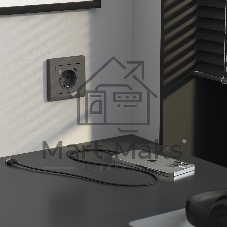 Розетка с заземлением, шторками и USB тип A+C (графит матовый)