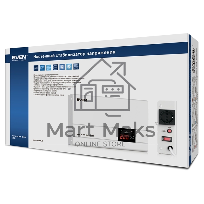 Сетевой фильтр SVEN (Стабилизатор напряжения) AVR SLIM-500 LCD