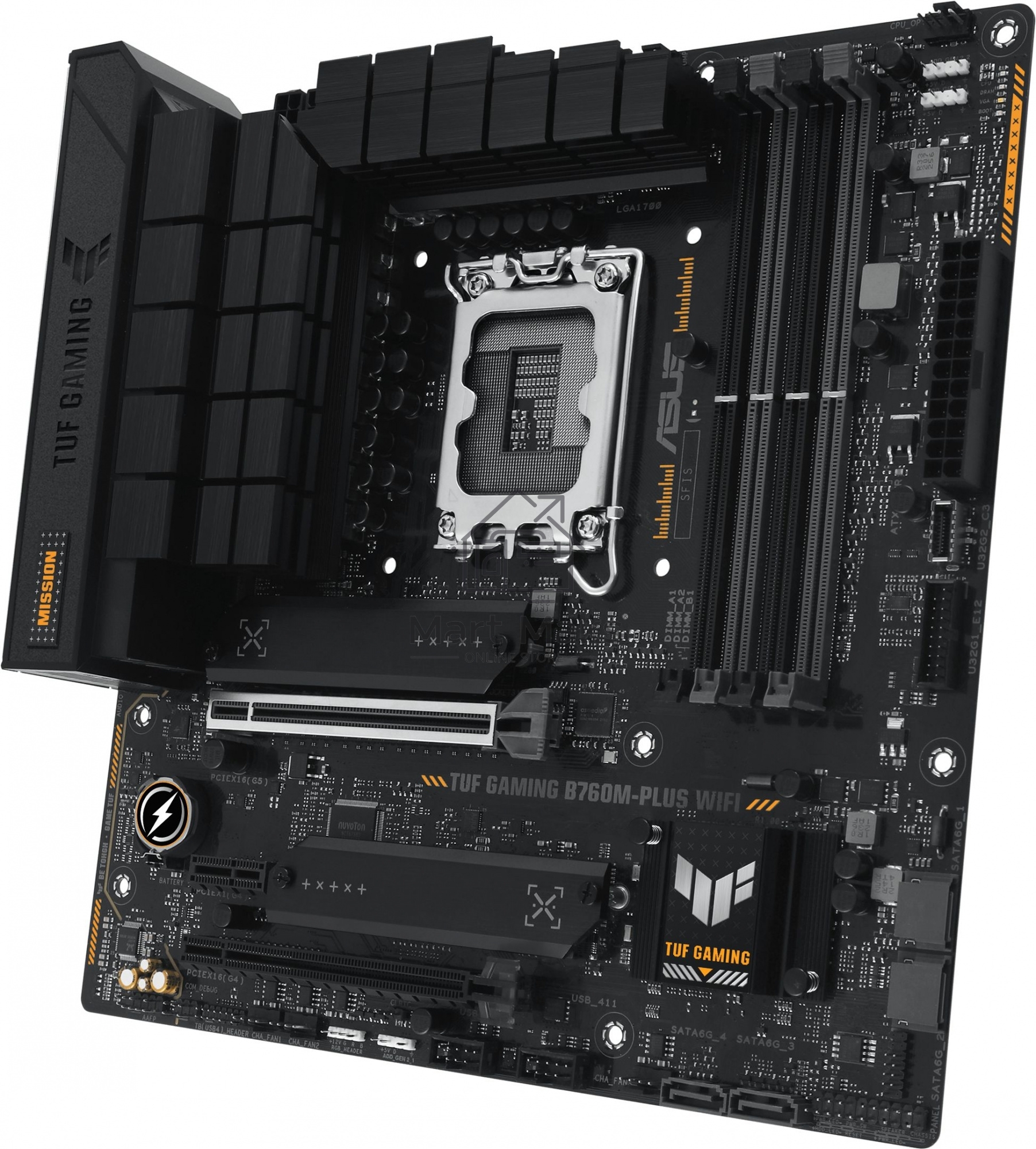 Материнская плата ASUS TUF GAMING B760M-PLUS WIFI, LGA 1700, Intel B760, 4xDDR5, 4xSATA, 2xM.2, 1xPCI-E 5.0 x16, 1xPCI-E 4.0 x4, 3xUSB-A 3.2 Gen 1, 2xUSB-A 3.2 Gen 2, 2xUSB 2.0, 1xUSB-C 3.2 Gen 2x2, 1x2.5Gb LAN, 5x3.5 мм, 7.1, Wi-Fi 6, Bluetooth 5.2, Micr