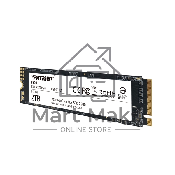 Накопитель SSD Patriot P300, 2TB, PCIe 3.0 x4, M.2 2280, NVMe, R/W 2100/1650