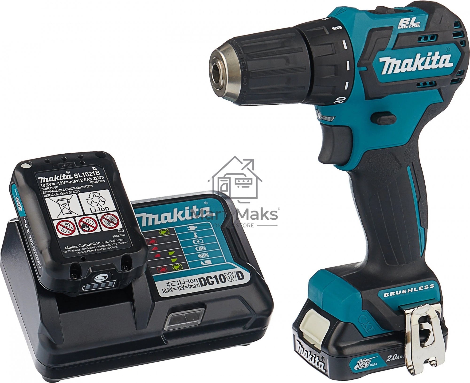 Дрель-шуруповерт MAKITA DF332DWAE 181989 б\щет 10.8в 2х2ачli-ion слайдер бзп-10мм 0-450\0-1500\м