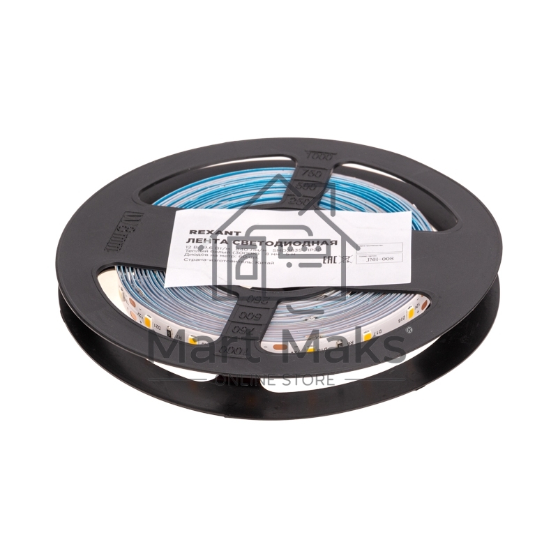 Лента светодиодная 12В, SMD2835, 9,6Вт/м, 60 LED/м, 3000K, 8мм, 5м, IP20 Rexant