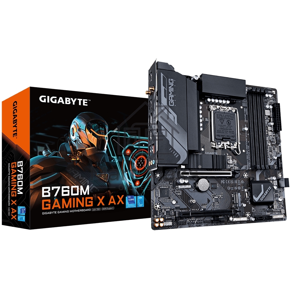 Материнская плата Gigabyte B760M GAMING X AX, LGA 1700, Intel B760, 4xDDR5, 4xSATA, 2xM.2, 1xPCIe 4.0 x16, 1xPCIe 3.0 x16, 1xHDMI, 1xDP, 1x 2.5Gb LAN, 5xUSB-A 2.0, 3xUSB-A 3.2 Gen 1, 3x3.5 мм, 7.1, mATX