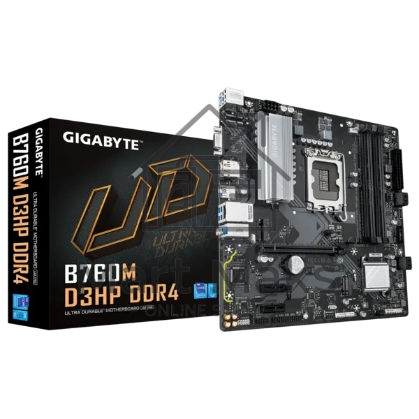 Материнская плата Gigabyte B760M D3HP DDR4, LGA 1700, Intel B760, 4xDDR4, 4xSATA, 2xM.2, 1xPCIe 4.0 x16, 2xPCIe x1, 1xHDMI, 1xVGA, 1xDP, 1x 1Gb LAN, 3xUSB-A 3.2 Gen 1, 2xUSB-A 2.0, 3x3.5 мм, 7.1, mATX