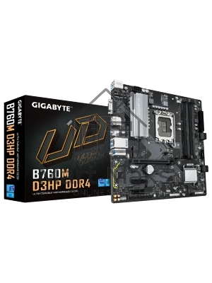 Материнская плата Gigabyte B760M D3HP DDR4, LGA 1700, Intel B760, 4xDDR4, 4xSATA, 2xM.2, 1xPCIe 4.0 x16, 2xPCIe x1, 1xHDMI, 1xVGA, 1xDP, 1x 1Gb LAN, 3xUSB-A 3.2 Gen 1, 2xUSB-A 2.0, 3x3.5 мм, 7.1, mATX