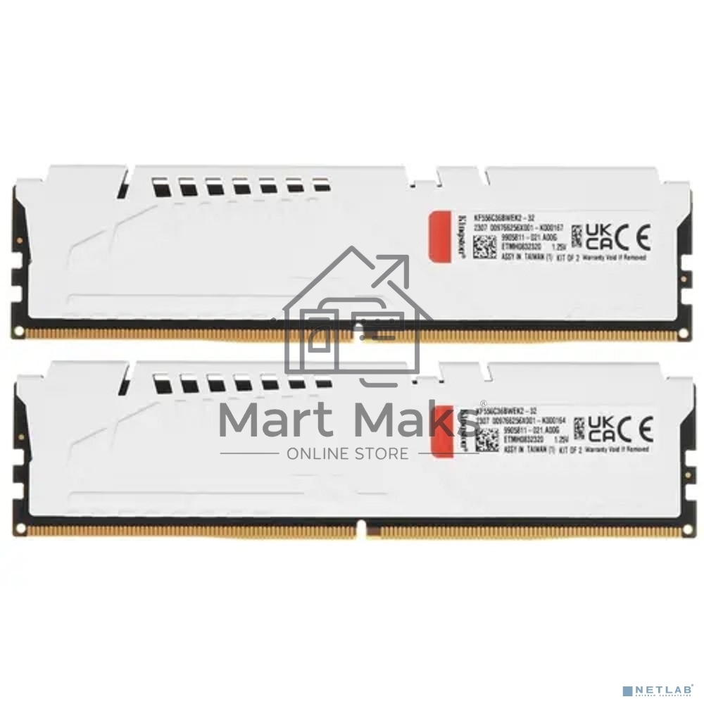 Оперативная память Kingston Fury Beast, DDR5, 32GB (2x16 GB), 5600 MHz, CL36, DIMM, радиатор, белый